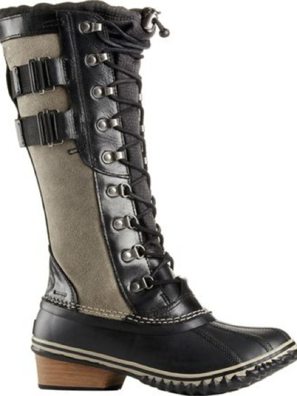 Sorel Tall Lace-Up Winter Boots in Black Leather and Gray Suede 7